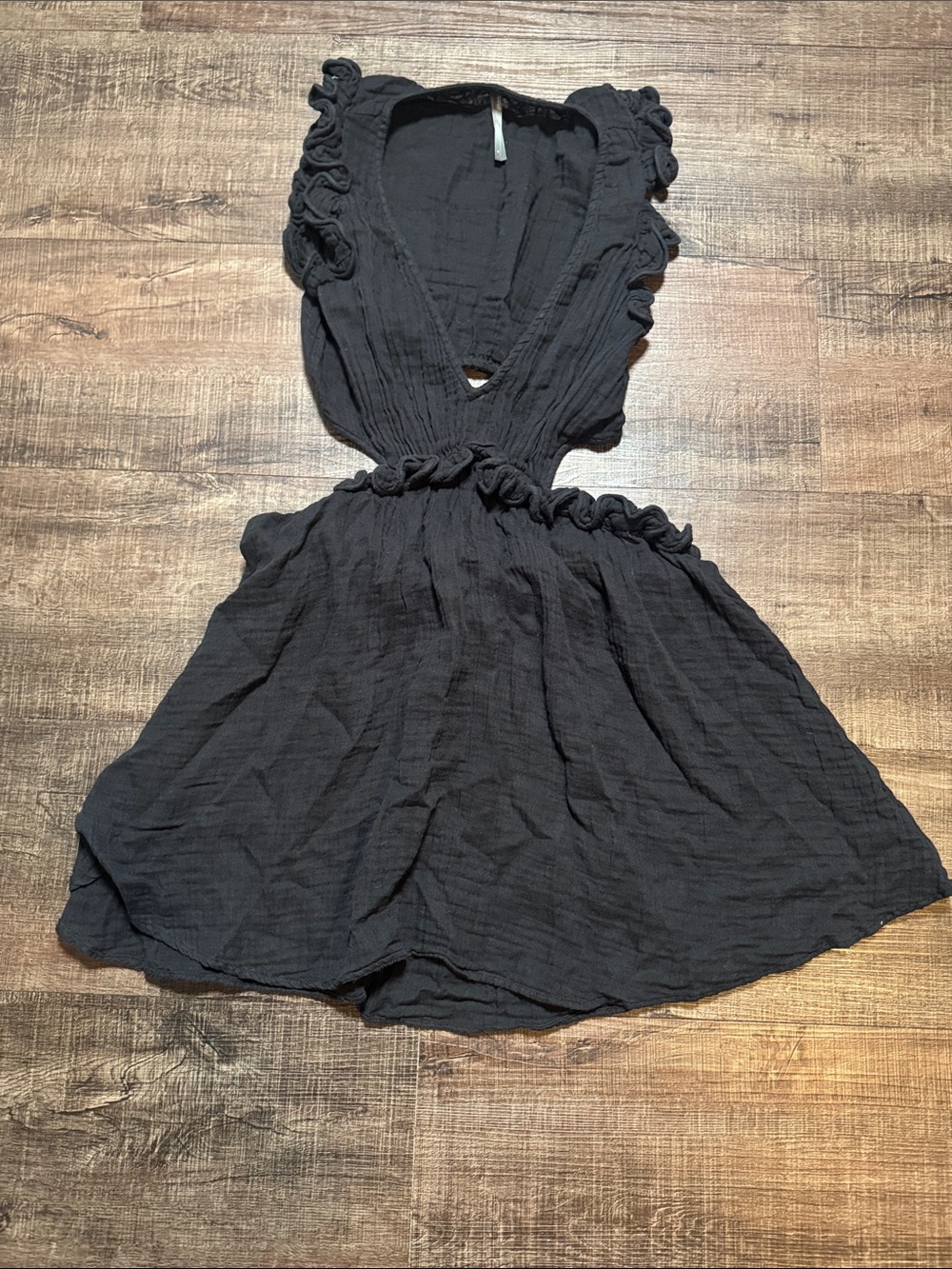 Anthropologie Black Ruffled V-Neck Mini Dress
